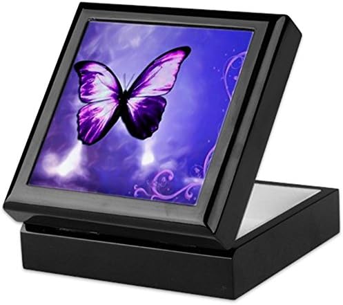 Кафепрес Виолетова Кутија За Спомен На Пеперутки, Завршена Кутија За Накит Од Тврдо Дрво, Мементо Кутија Обложена Со Кадифе