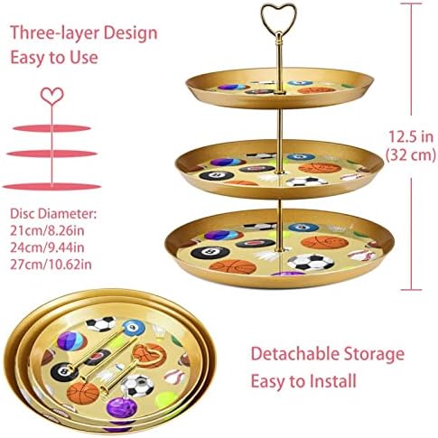 Држач за Држач за Кекси од 3 Нивоа, кула За Кекси,цртани спортски топки, Послужавник за Сервирање 3 Нивоа За Послужавник За Десерт За