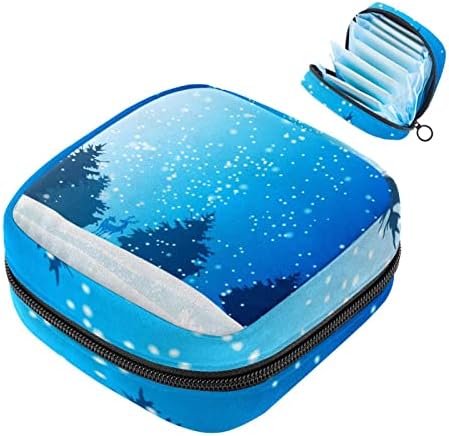 Санитарна торба за складирање на салфетки, торба за период, торба за тампон, торба за шминка, зимски снегулки од шума сина starвезда
