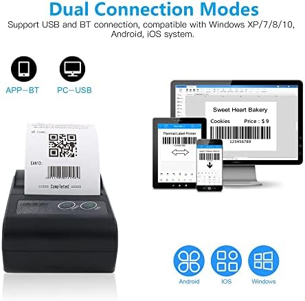 KXDFDC Преносен печатач за етикети 58мм Прием за печатач Термички печатач USB BT врска