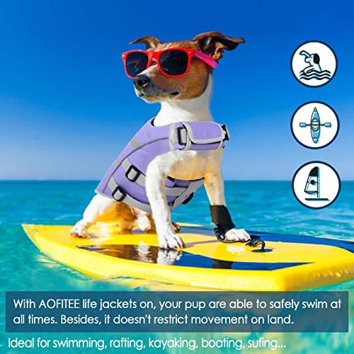 Aofitee Dog Life Jacket, животен век на кучиња Ripstop за пливање, висока рефлективна кучиња животна јакна голема со рачка за спасување