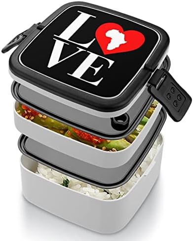 Loveубов Африка Континент кутија за ручек Преносен двослоен кутија Бенто кутија со голем капацитет контејнер за контејнер за храна со лажица