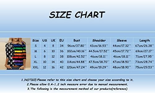 4 јули Кошули За Жени Американско Знаме Лето 3/4 Ракав Екипажот Вратот Маици Три Четвртини Ракав Одмор Повик Блуза Врвот