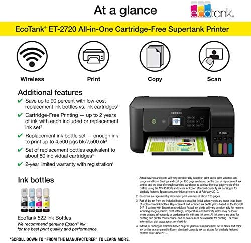 Epson EcoTank ET - 2720 Безжична Боја Сите-Во-Едно Супертанк Печатач Со Скенер И Копир-Црна