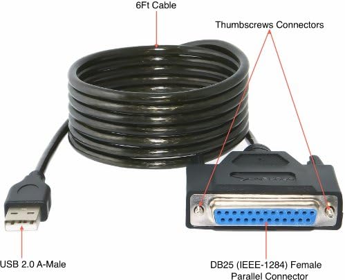 SABRENT USB 2.0 ДО DB25 IEEE - 1284 Паралелен Адаптер За Кабел за Печатач [КОНЕКТОРИ ЗА ЗАВРТКИ]