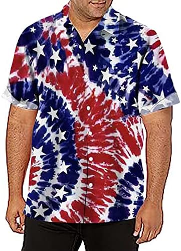 МИЈАШУИ Обична Кошула Фустан Машки Летен Лежерен Ден На Независноста Кошула Со Печатење Со Американско Знаме Со Кратки Ракави Маици За Вртење