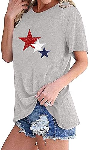 4 -ти јули врвови женски американски знамиња маички starsвезди ленти кратки ракави САД Ден на независност Патриотски блузи