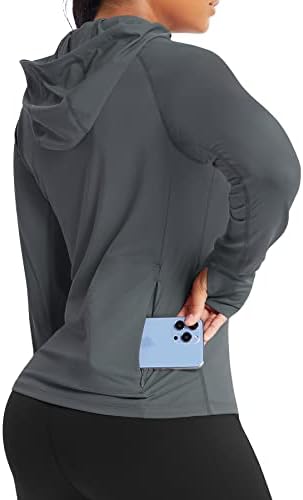 Кошули за вежбање со долги ракави Xiaoxiao за жени лабави врвови за вежбање со џебови од дуксери кои работат на отворено за жени