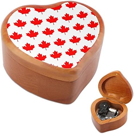 Канада знаме јавор часовници музички кутии гроздобер дрвена музичка кутија во форма на срцеви кутии подароци украси