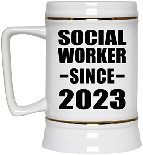Дизајнирајте Социјален Работник Од 2023 година, 22оз Пиво Штајн Керамички Танкард Кригла Со Рачка За Замрзнувач, Подароци За Роденденска Годишнина Божиќ Божиќ Татков