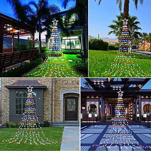 Божиќна декорација на пухонг, светла на starвездени светла, 16,4 метри елка на елки, светла 320 LED 8 режими на меморија со 14