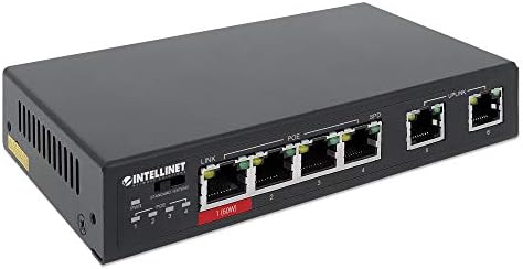IntelliNet 6 Port Fast Ethernet Не управуван прекинувач со 1 висока моќност 60W & 3 POE+ 30W порти, 65W буџет, прекинувач за слајд до POE