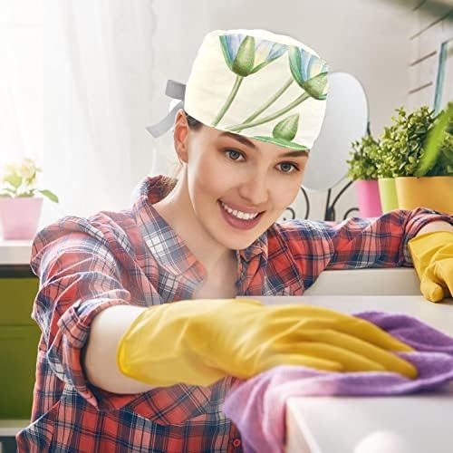 2 ПЦС медицинска сестра за чистење жени долга коса, гроздобер цвет прилагодливо работно капаче со копче и џемпери разнобојно