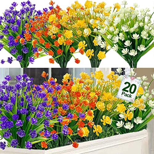 20 снопови вештачки цвеќиња за декорација на отворено, пролетно лето декорација УВ отпорен на отворено пластично зеленило грмушки растенија