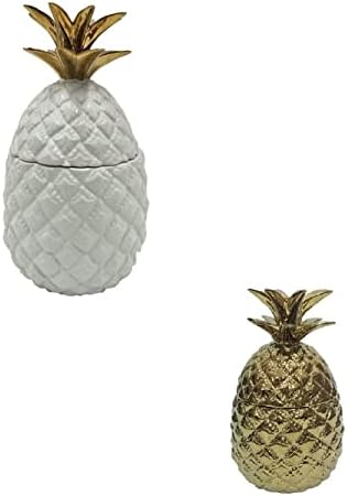 Колекција за удобно време Фармхаус Дома Декорирање Висока сјај злато и висок сјај бела и златна тегла за складирање на ананас