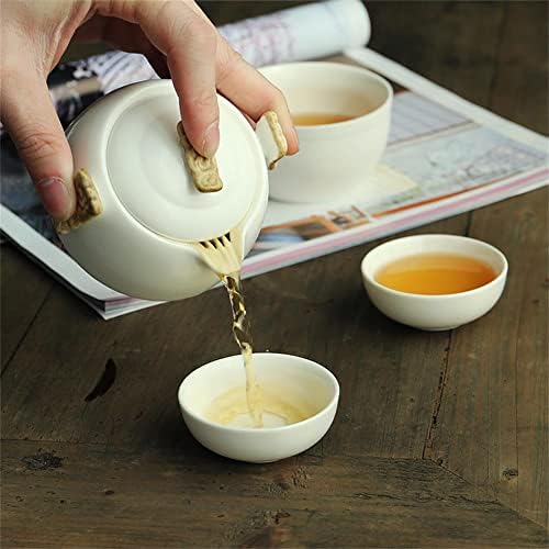 Мини патнички керамички чај саксија сет кинески кунг фу чајник, 1 тенџере 3 чаши порцелански порцелани со чај инфузер преносна