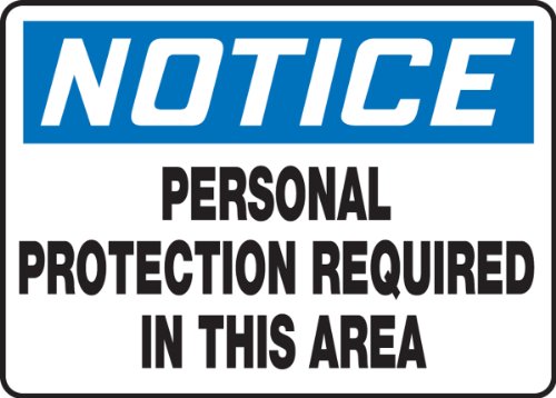 Accuform MPPE823VP Пластичен знак за безбедност, „Забележете лична заштита потребна во оваа област“, ​​10 должина x 14 ширина x 0,055 дебелина,