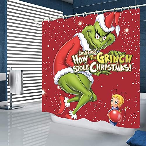 Божиќна Завеса За Туширање За Водоотпорна Декорација На Бања со 12 Куки Пондерирани Оловни Полите Тешки Полиестерски Завеси за Туширање