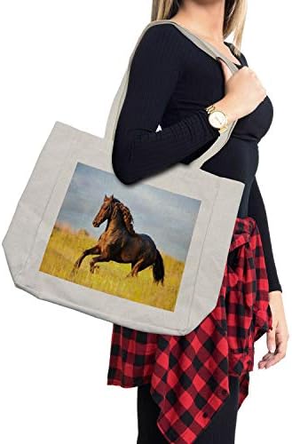 Торба за шопинг на коњи Амбесон, Фризиски коњ со Мане Галопс во ливада мистерија Виталност Коњ, Еко-пријателска торба за еднократна употреба за намирници плажа и по