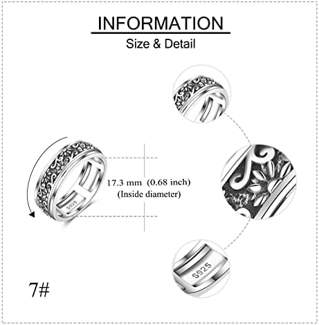 Yafeini fidget прстен Стерлинг сребрен прстен за жени келтски јазол/сончоглед/маргаритка/срце/дрво на животот што се врти прстен за