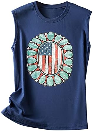 Резервоар за жени за жени американско знаме Патриотски кошули лето руоннд врат маици врвови на врвови на лебава лабава лабава 4-ти јули