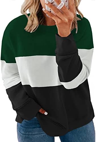 Comxiao женски плус големина џемпер на џемпери со големина на легање со долги ракави, шарени ленти со бои на врвови на врвови на врвови на врвови