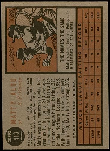 1962 Топпс # 413 Мети Алу Сан Франциско гиганти екс/МТ гиганти