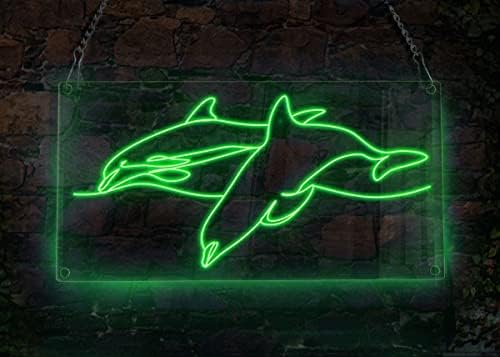 Апстрактна линија скокање на делфин неонски знак, рачно изработен знак за неонска светлина од ел жица, wallидна уметност во