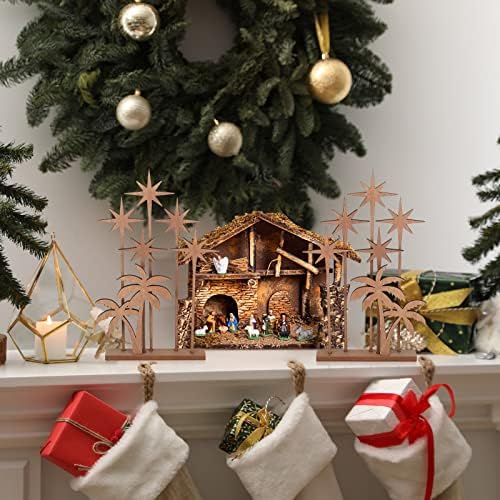 Сет од 2 Божиќни дрвени природни украси Дрвени народеност Поставете starвезда на природен позадина Божиќна дрво starвезда додаток за забава