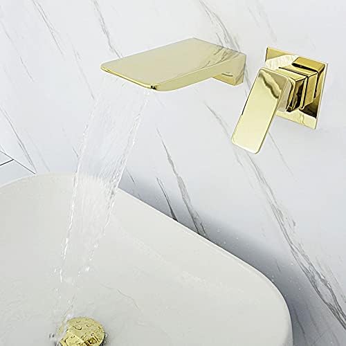 Розово злато/златен месинг wallид монтиран бања База од тапа ладна и топла мијалник водопад до чешма
