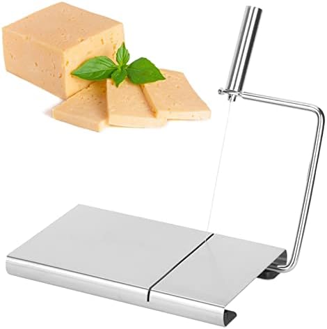 Слицер со сирење со жица, мачкач од не'рѓосувачки челик - мултипно сирење од табла и секач за храна со точна скала за големина за сечење