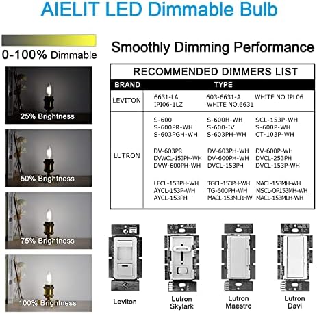 Aielit 8-Пакет 2W B11 E26 LED Сијалица/T8 E12 LED Сијалица Пакет, Затемнување, 25w Еквивалентни Блескаво Сијалица, 5000K Дневна Светлина Бела,