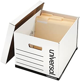 Универзална 95224 Тешка должност за брзо склопување кутија за складирање на капакот, писмо/легално, бело, 12/КТ