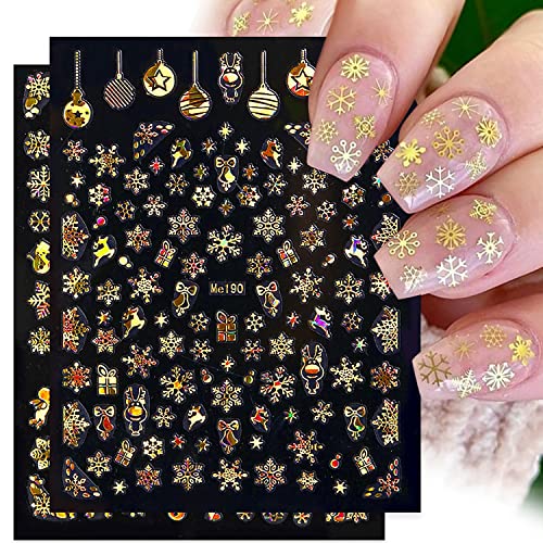 Божиќни налепници за уметност на ноктите декорации злато снегулка на ноктите декорации самостојно лепило, елконошкото новогодишно