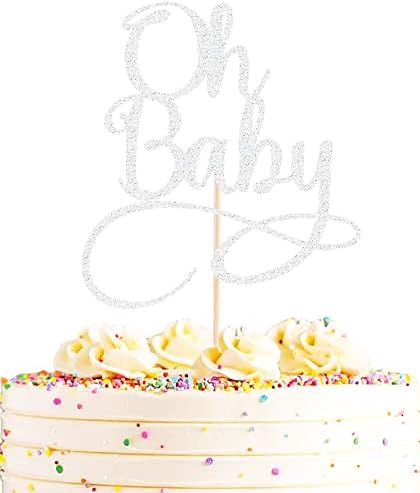 Ахаореј О, бебе торта за торта - Премиум сребро бебе роденденска забава за декорација на торта, совршени за бебешки туш/ пол откријте
