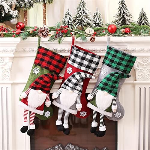 Аетиг 3 пакувања Божиќни чорапи, Бафало провери Божиќни фигури на елф, божиќни украси за одмор