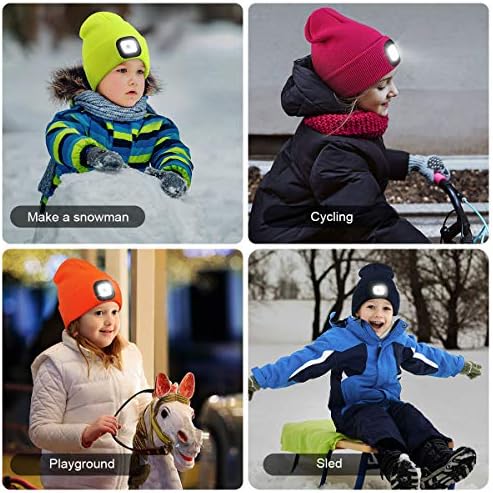 Beanie капа со светлина за деца, USB -полнење на рацете бесплатно предводена капаче Зимска плетена ноќна осветлена капа од светилка