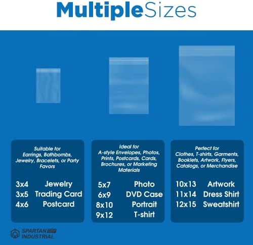 Спартан Индустриски - 3 x 5 кристално чиста полипропилен поли поли -торби за пакување, облека и маици за маици - само -заптивка и засилено