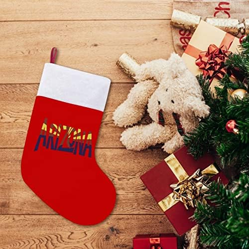 Божиќно знаме на Аризона Божиќни чорапи црвен кадифе со бела торба за бонбони Божиќни украси и додаток на семејна забава