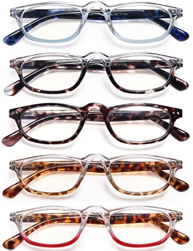 Ytdbns очила за читање со 5 пакувања сина светлина блокирање за мажи жени читатели очила Анти-очи/УВ зраци за очила пролетна шарка