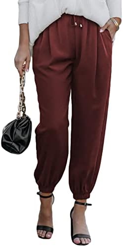 Shawhuwa Women'sенски 2023 меко секојдневно лабава лабава лабава еластична панталона со високи половини со џебови со џебови
