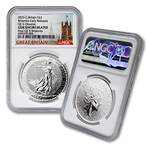 2023 1 мл Британска Сребрена Британска Монета Од Кралскиот Скапоцен Камен Од Нане Нециркулирана 2 фунти GEMUNC NGC