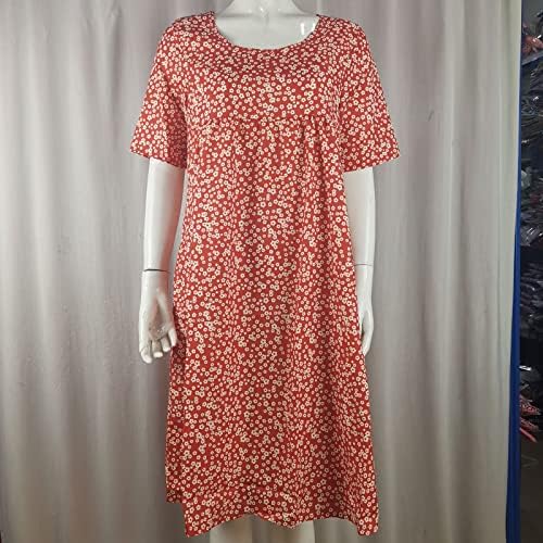 Printенски печатен цветен џеб за вратот со краток ракав за кратки ракави, обичен моден фустан