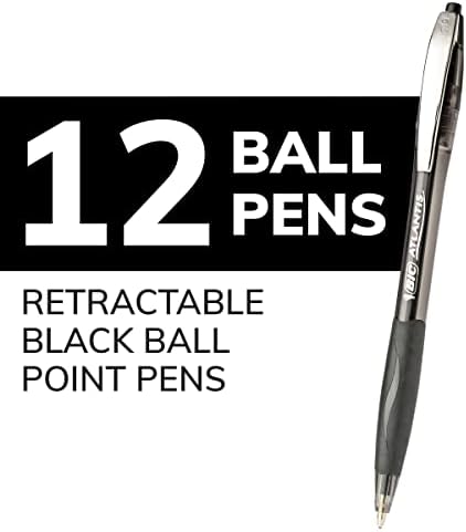 BIC Glide повлекувачки пенкала, средна точка, црна, удобна гума за пишување, пакет со 12 точки