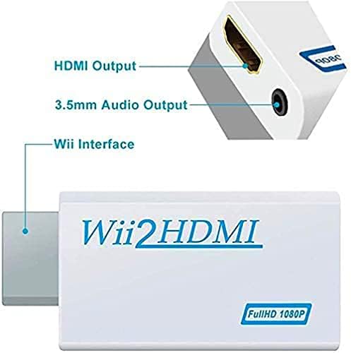 Juejuezi wii hdmi конвертор адаптер, Wii 2 hdmi конвертор 1080p излезен видео аудио, 3,5 mm аудио приклучок, со 5ft HDMI кабел