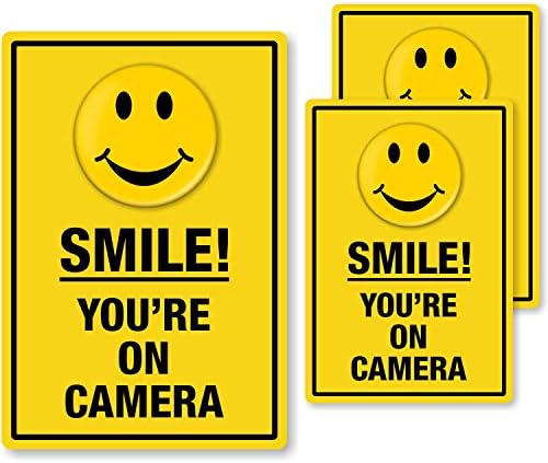SmartSign „Насмевка што сте на безбедноста на камерата“ сет на е-еднострана етикета | Една 3,75 x5.5 и две 2,75 x4 ламинирани