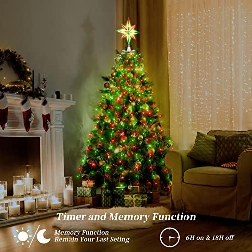 Keeparlus Xmas Tree Lights W/ Star Topper 6.6ft од 14 реда жици светла Божиќни дрвја декори лесни за инсталирање 293 брои црвена и