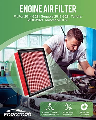 Forccord 2-пакет филтер за воздух се вклопува за -2021 Toyota Tacoma V6, 2013-2021 Tundra, 2014-2021 Sequoia, CA11895 Замена