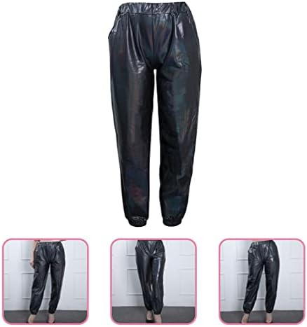 Soimiss женски сјајни метални метални високи половини затегнати панталони со џогер панталони со хип хоп
