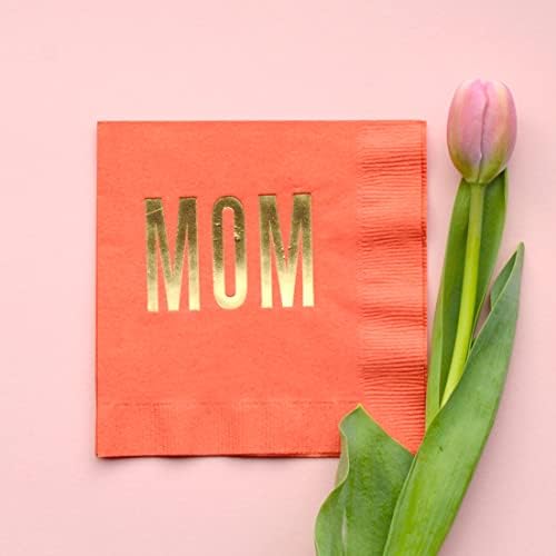 Мама корал коктел пијалоци салфетки злато фолија запечатени украси за забави за Денот на мајката со нервозни зборови